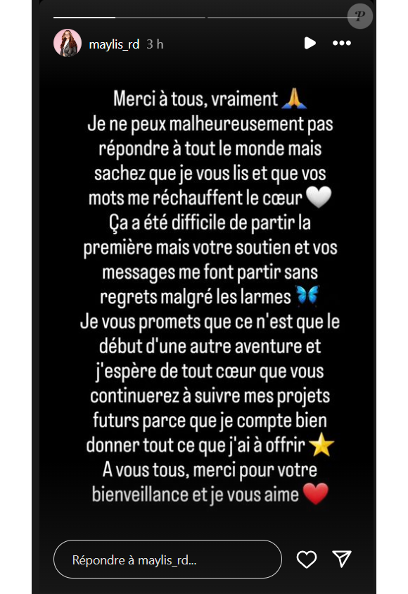 Deux jours après son départ, Maylis a souhaité s'exprimer sur Instagram
Maylis de la "Star Academy 2024" s'exprime après son élimination, le 21 octobre, sur Instagram