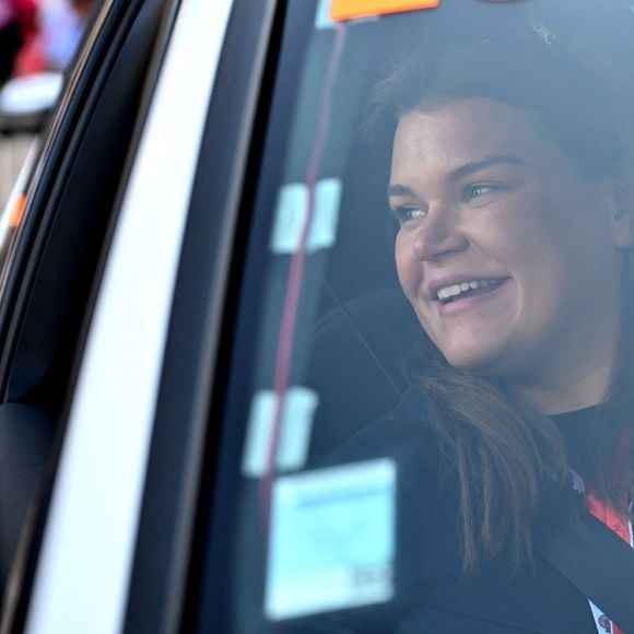 Camille Gottlieb, la fille de la princesse Stéphanie de Monaco et présidente de l'association Be Safe, co-pilote de Margaux Grundstein, la trésorière de Be Safe, a pris le départ du 8ème E-Rallye de Monte-Carlo, sur la place du Casino à Monaco, le 23 octobre 2024. © Bruno Bebert / Bestimge 