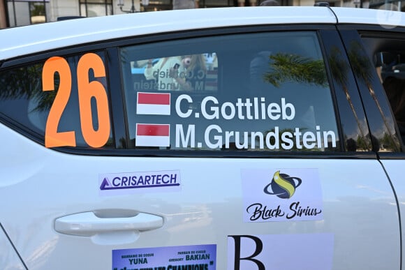 Camille Gottlieb, la fille de la princesse Stéphanie de Monaco et présidente de l'association Be Safe, co-pilote de Margaux Grundstein, la trésorière de Be Safe, a pris le départ du 8ème E-Rallye de Monte-Carlo, sur la place du Casino à Monaco, le 23 octobre 2024. © Bruno Bebert / Bestimge 