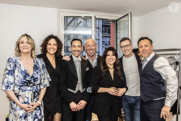 Exclusif - Delphine Castex, Julie Mercy, Steevy Boulay, Christophe Mercy, Kenza Braiga, Jean-Edouard Lipa, Fabrice Beguin - Enregistrement de l'émission "Les 20 ans du Loft", diffusée en direct sur C8 et présentée par B.Castaldi, à Paris. Le 8 avril 2021 © Jack Tribeca / Bestimage