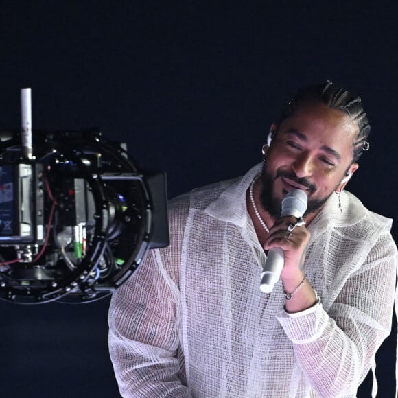 Slimane avec sa chanson "Mon Amour" lors de la première répétition générale avant la finale de la 68ème édition du Concours Eurovision de la chanson (ESC) à la Malmö Arena, en Suède, le 10 mai 2024. © Jessica Gow /TTNews/Bestimage 