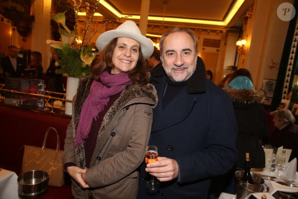 Pascale Pouzadoux et son mari Antoine Dulery lors du dejeuner des deliberations des Prix Litteraires des 24e Journees du Livre et du Vin de Saumur, a Les Deux Magots, a Paris, France, le 04 Fevrier 2019. Photo by Jerome Domine/ABACAPRESS.COM