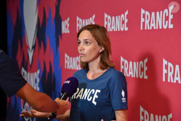 Nathalie Pechalat présidente du Club France - L'équipe de France de natation acclamée au club France lors des Jeux Olympiques de Paris2024 (JO) le 5 aout 2024.