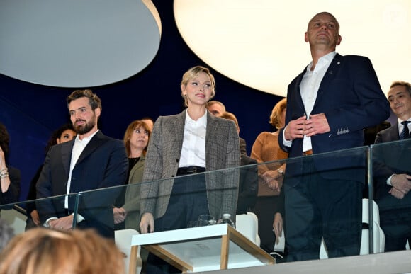 Exclusif - La princesse Charlene de Monaco et Pierre Klaveren, le président de Special Olympics Monaco - La princesse Charlene de Monaco a présidé la cérémonie d'ouverture du meeting européen de natation " Princesse Charlène " organisé par Special Olympics Monaco au Centre Nautique Albert II à Monaco, le 26 octobre 2024.