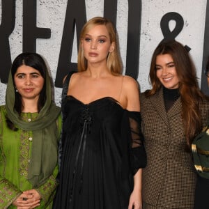 Malala Yousafzai (Pakistani women's activist and Nobel Peace Prize winner at age 17), Jennifer Lawrence (pregnant) and documentary producer, Justine Ciarrocchi and Sahra Mani at the LA premiere of Bread & Roses at the Hammer Museum on November 14, 2024 in Los Angeles, California, Credit: Jeffrey Mayer/MediaPunch