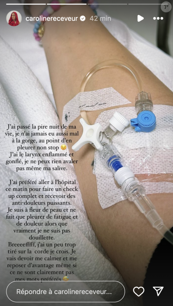 Caroline Receveur atteinte d'un cancer du sein et de retour à l'hôpital. Instagram