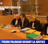 Pierre Palmade au tribunal de Melun avec ses avocats pour son procès pour blessures involontaires à la suite d'un accident de la route en février 2023 dans lequel sa voiture a percuté un autre véhicule à Melun le 20 novembre 2024. © BFM TV via Bestimage