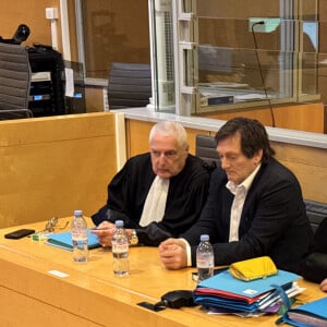 Pierre Palmade au tribunal de Melun avec ses avocats Me Alain Barsikian et Me Céline Lasek pour son procès pour blessures involontaires à la suite d'un accident de la route en février 2023 dans lequel sa voiture a percuté un autre véhicule à Melun. Le 20 novembre 2024. © Christophe Clovis / Bestimage  Pierre Palmade in court in Melun with his lawyers for his trial for involuntary injury following a road accident in February 2023 in which his car collided with another vehicle in Melun. 