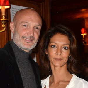 Frank Leboeuf et sa compagne Chrislaure Nollet - Cocktail de lancement du livre "Garde-Robes" de Nathalie Garçon à l'Hôtel Régina à Paris, le 13 octobre 2014.