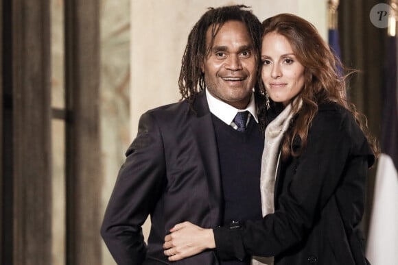 Jackie Chamoun est une ancienne skieuse libanaise de talent
 
L'ancien footballeur français Christian Karembeu et sa femme Jacky Chamoun - Dîner au Palais de l'Elysée en l'honneur des 50 ans du Variétés Club de France, à Paris, le 14 octobre 2021. © Stéphane Lemouton / Bestimage