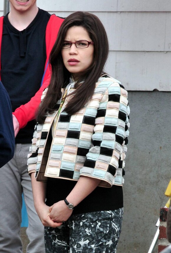 America Ferrera sur le tounage de l'épisode final d'Ugly Betty à New York le 31 mars 2010.