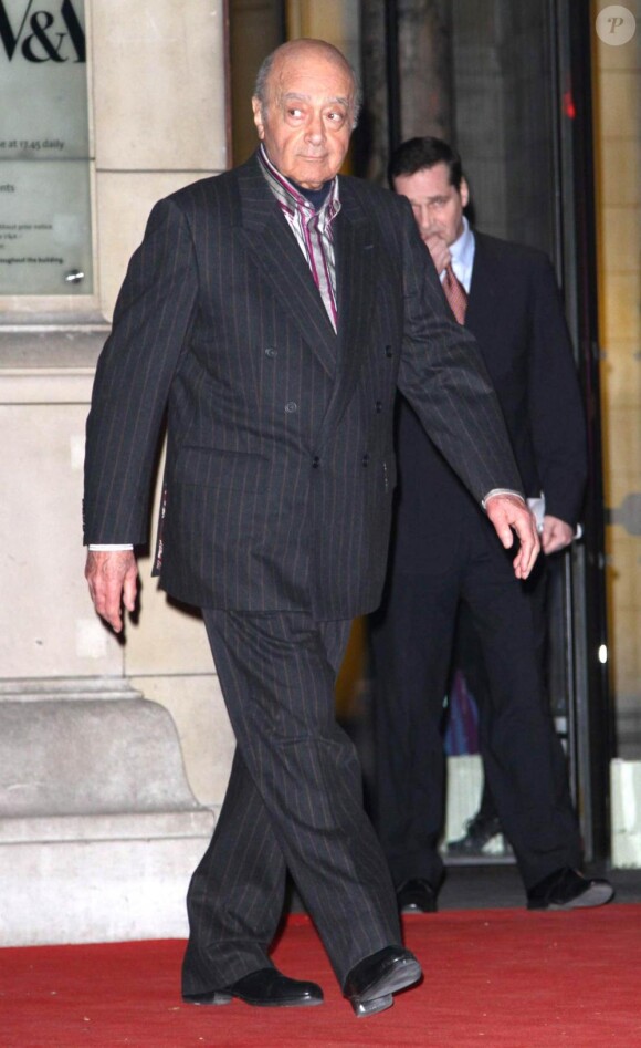 Mohamed Al-Fayed arrive à l'exposition privée Grace Kelly : Style Icon, le 15/04/2010.