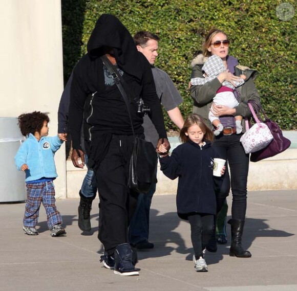 Heidi Klum et Seal avec leurs enfants et la dernière née, la petite Lou, en février 2010
