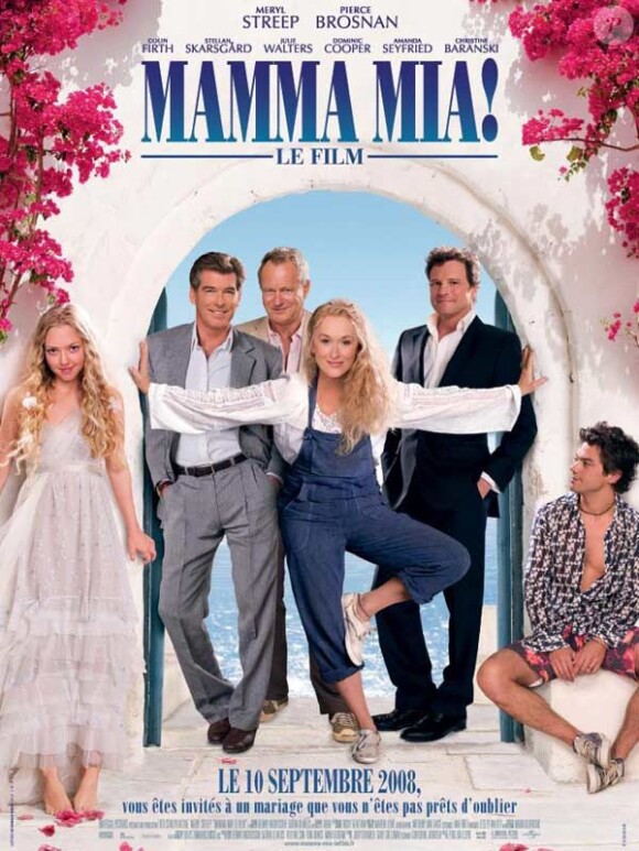 Amanda Seyfried aux côtés de Dominic Cooper, Meryl Streep et Pierce Brosnan dans Mamma Mia.