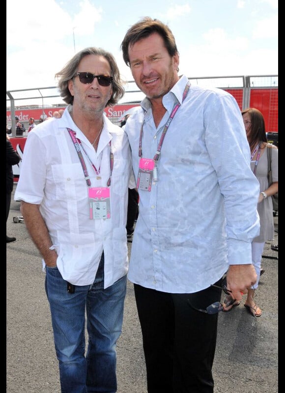 Eric Clapton et Nick Faldo au Grand Prix de Silverstone, le 11 juillet 2010.