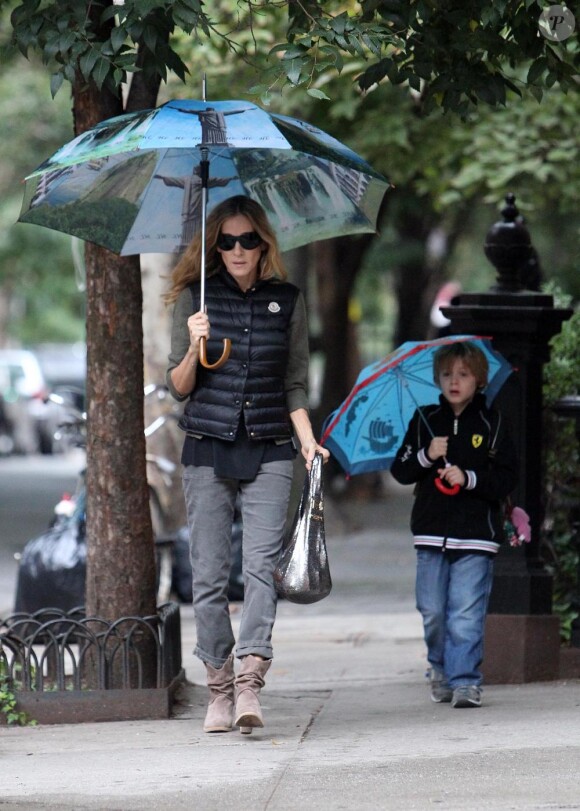 Sarah Jessica Parker emmène son fils James à l'école, New York, le 7 octobre