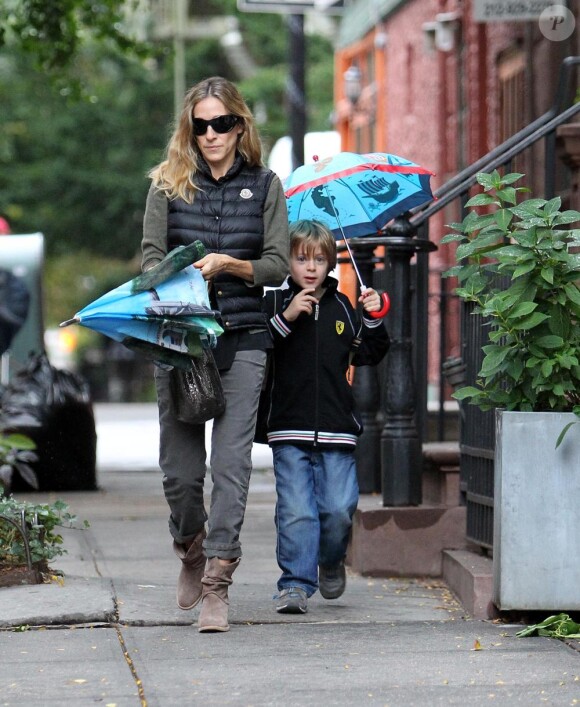 Sarah Jessica Parker emmène son fils James à l'école, New York, le 7 octobre