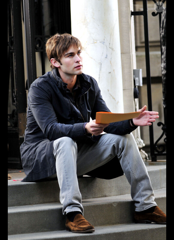 Chace Crawford sur le tournage de Gossip Girl à New York, le 18 octobre 2010