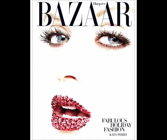Katy Perry sur la couverture de Harper's Bazaar avec une bouche lumineuse en cristaux de Swarovski