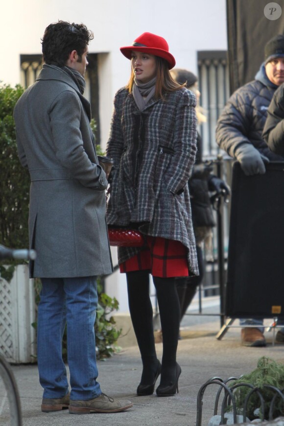 Leighton Meester et Penn Badgely sur le tournage de Gossip Girl le 10/01/11 à New York
