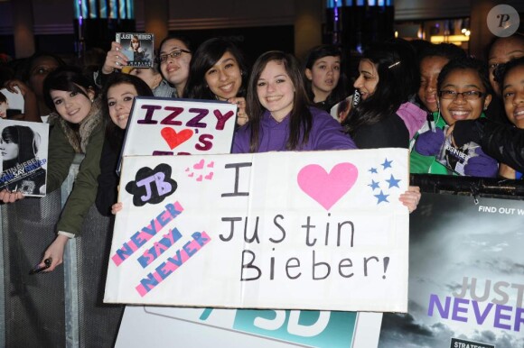 Justin Bieber à l'avant-première de Never say never, à Londres le 16 février 2011