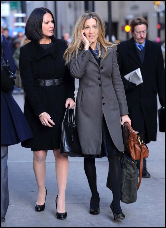 Olivia Munn sur le tournage de I don't know how she does it avec Sarah Jessica Parker, New York, le 17 janvier 2011