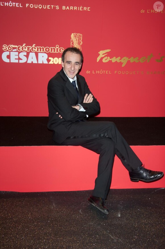 Elie Semoun arrive au gala organisé au restaurant le Fouquet's à Paris, le 25 février 2011.