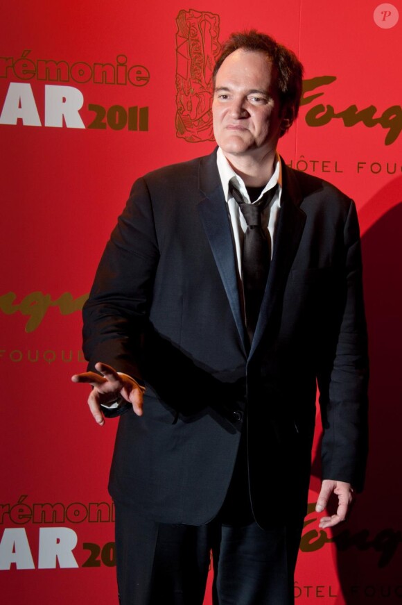 Quentin Tarantino arrive au gala organisé au restaurant le Fouquet's à Paris, le 25 février 2011.