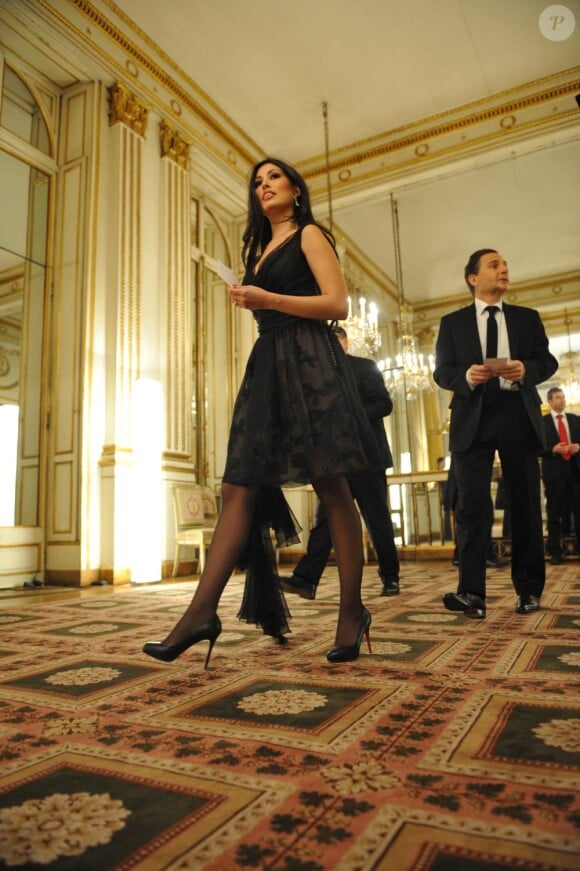 Yasmine et son mari Eric Besson lors du dîner avec l'invité d'honneur le président d'Afrique du sud, à l'Elysée le 2 mars 2011 à Paris
 