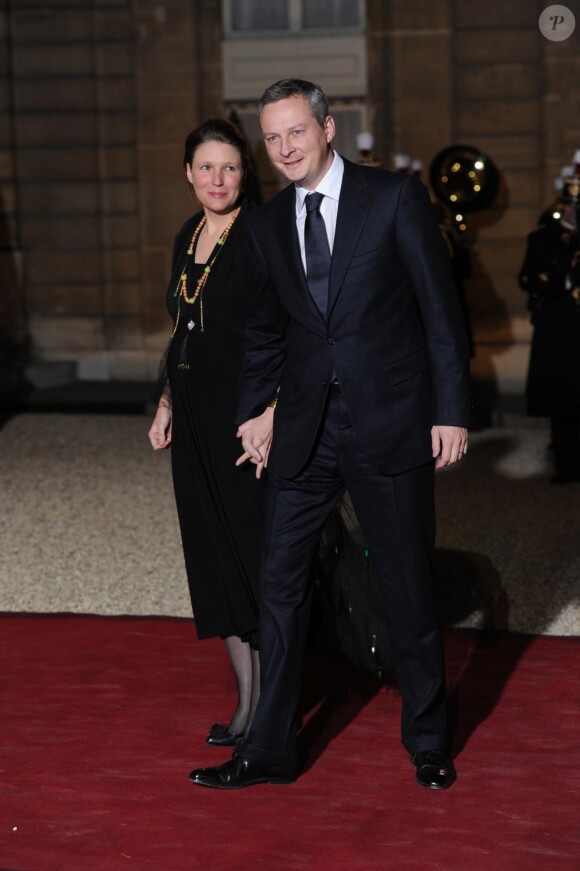 Bruno Le Maire et son épouse lors du dîner avec l'invité d'honneur le président d'Afrique du sud, à l'Elysée le 2 mars 2011 à Paris