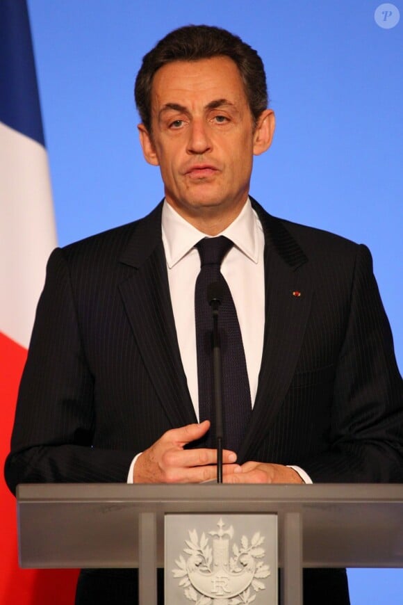 Nicolas Sarkozy à l'Elysée, lors de ses voeux 2011, le 4 janvier 2011.