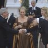 Le roi Constantine de Grèce, la princesse Michael de Kent et Frederick Windsor lors du dîner de gala organisé par la Reine Elizabeth II la veille du mariage de Kate Middleton et du prince William à l'Hôtel Mandarin Oriental Hotel à Londres le 28 avril 2011