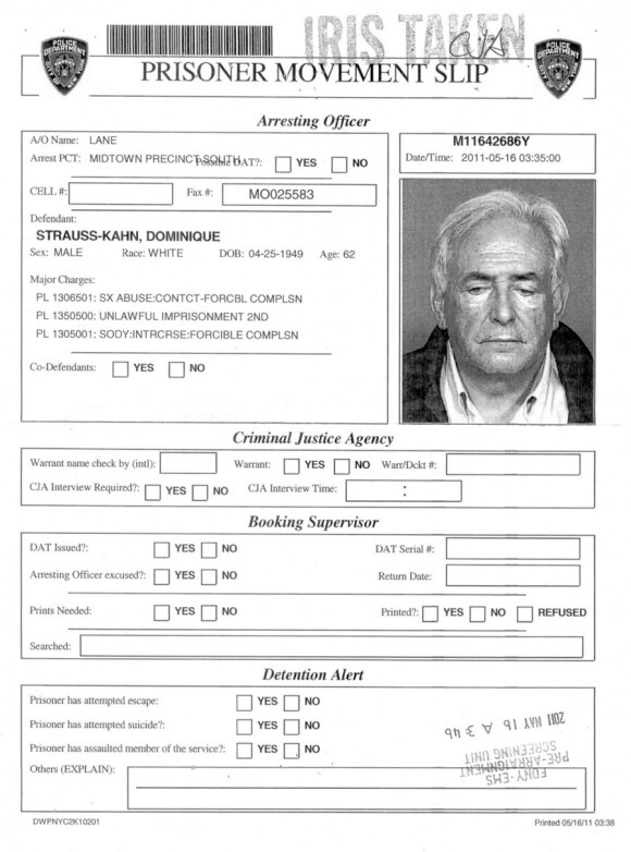 Photo d'identité judiciaire de Dominique Strauss-Kahn