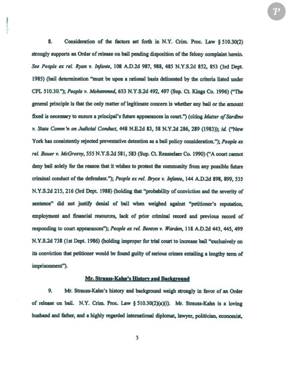 Le document officiel remis par les avocats pour obtenir la libération en appel de Dominique Strauss-Kahn aujourd'hui jeudi 19 mai 2011.