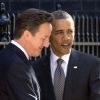 Barack Obama et David Cameron devant le 10 Downing Street avant leur grande réunion politique, à Londres, le 25 mai 2011.