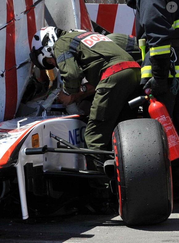 Le très grave accident de Sergio Perez lors des essais du Grand Prix de Monaco, le 28 mai 2011.