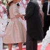 Le prince Laurent et la princesse Claire de Belgique lors de leur  arrivée à la cérémonie religieuse pour le mariage d'Albert et Charlene,  le 2 juillet 2011 à Monaco.
