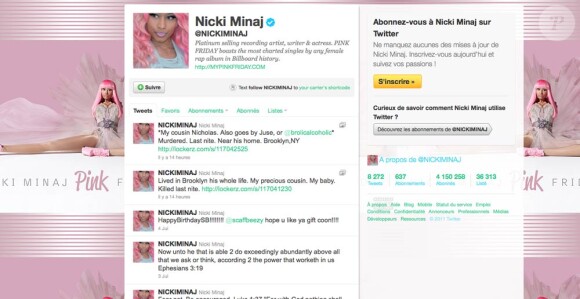 Nicki Minaj a pleuré la mort de son cousin Nicholas, alias Juse, sur son Twitter, lundi 4 juillet 2011.