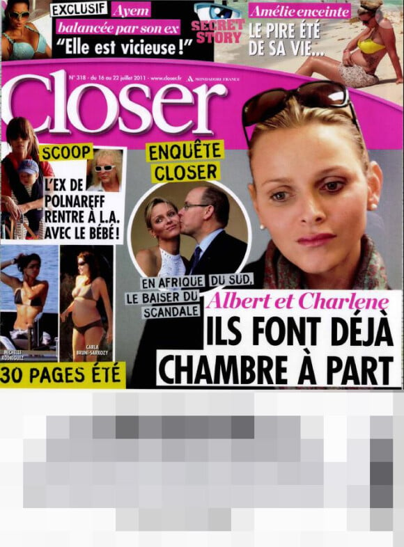 Le magazine Closer en kiosques samedi 16 juillet 2011.
