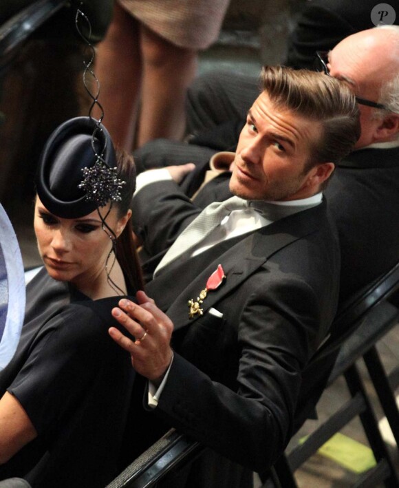 David Beckham et sa femme Victoria au mariage de Kate et William, le 29 avril 2011.