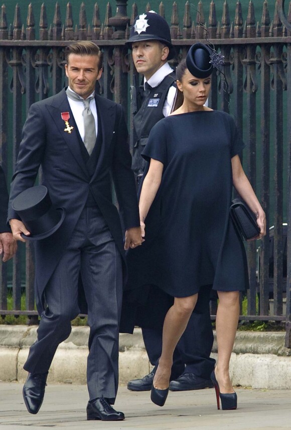 David Beckham et sa femme Victoria lors du mariage de Kate et William, à Londres, le 29 avril 2011.