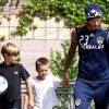 David Beckham, avec Romeo et Cruz s'entraîne avec les LA Galaxy, en Californie, le 15 juillet 2011.