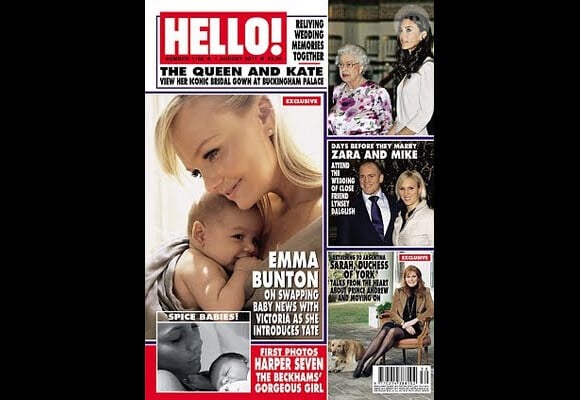 Emma Bunton pose avec son fils Tate en couverture du magazine anglais Hello.