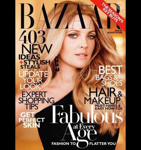 L'actrice Drew Barrymore en couverture du magazine Harper's Bazaar d'octobre 2010.