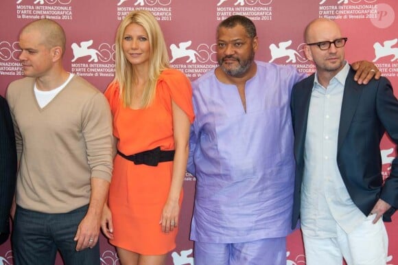 Gwyneth Paltrow, Jennifer Ehle, Laurence Fishburne, Matt Damon et Steven Soderbergh, photocall pour le film Contagion, à Venise, le 3 septembre 2011.