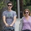 Colin Hanks avec sa femme Samantha et leur fille Olivia, le 20 août 2011 à Hollywood