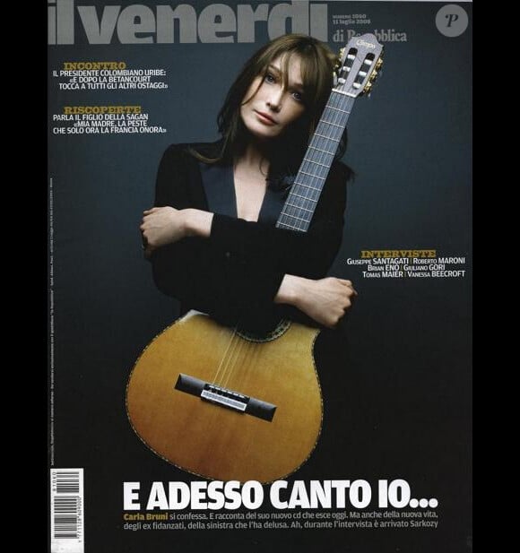 La Carla Bruni chanteuse réalise la couverture du magazine italien Venerdi. Juillet 2008.