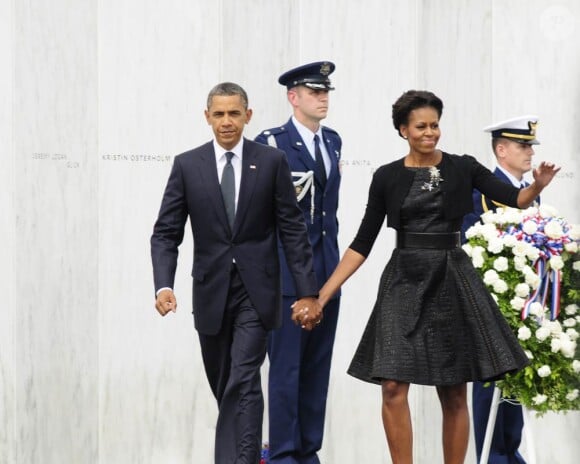 Barack et Michelle Obama lors de la commémoration, dix ans après, des attentats du 11 septembre 2001. Shanksville