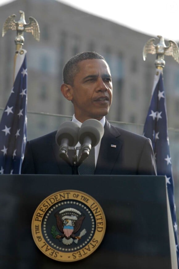 Barack Obama prononce son discours lors de la commémoration, dix ans après, des attentats du 11 septembre 2001. New York