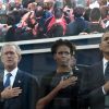 Barack et Michelle Obama, non loin de George W. Bush et de son épouse Laura, lors de la commémoration, dix ans après, des attentats du 11 septembre 2001.  New York